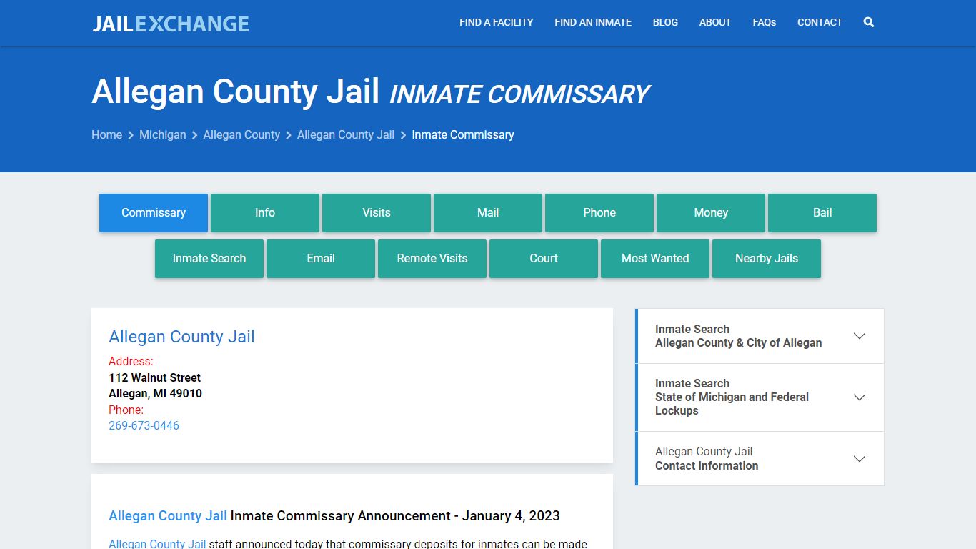Inmate Commissary, Care Packs - Allegan County Jail, MI