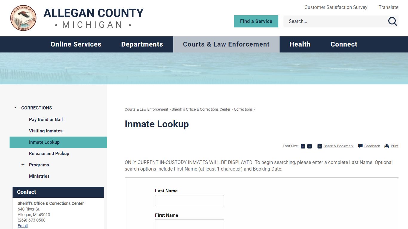 Inmate Lookup | Allegan County, MI