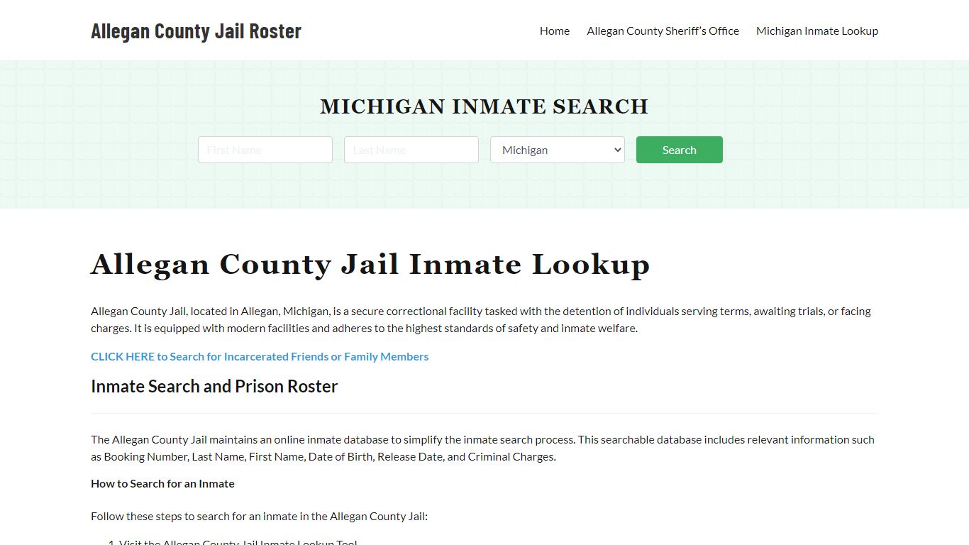 Allegan County Jail Roster Lookup, MI, Inmate Search