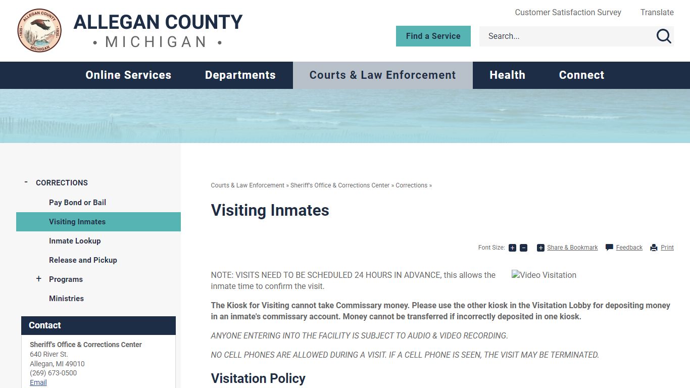 Visiting Inmates | Allegan County, MI